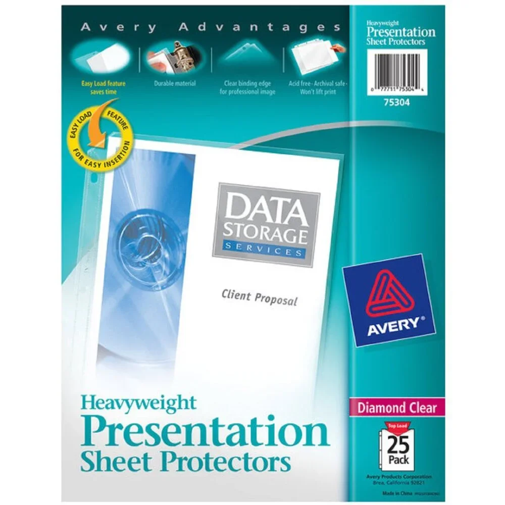 Pack of 25 Avery Diamond Clear Heavyweight Sheet Protectors, Acid Free, 75304